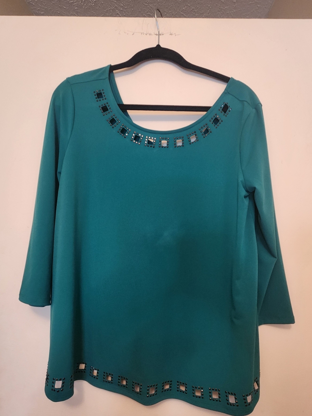 The Limited Teal Scoop Neck Tunic with Square Stud Accents Size M